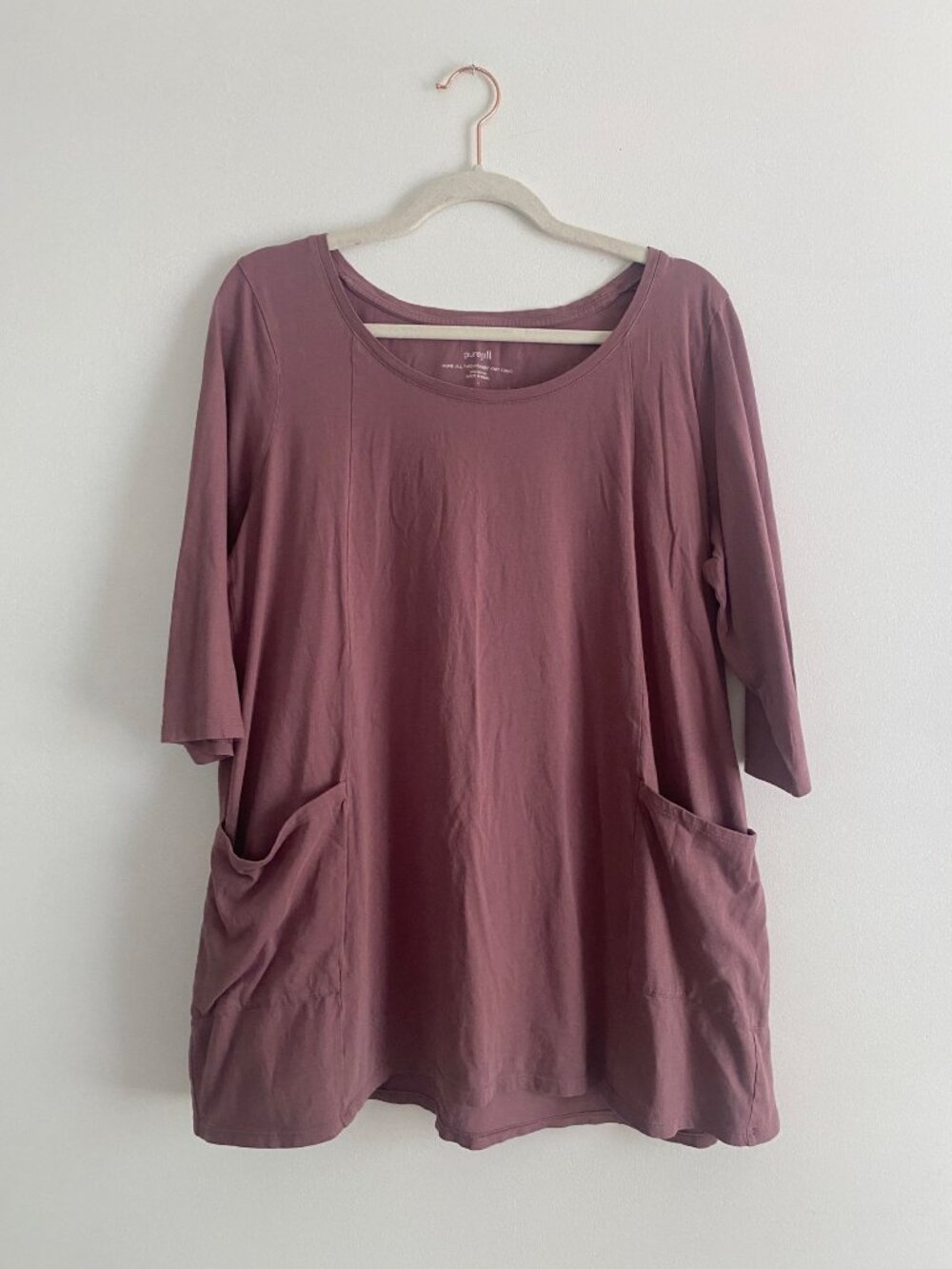 Pure Jill Mauve Two-Pocket Knit Tunic 100% Cotton Womens L